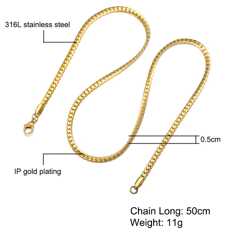 HIP Hop Gold Color stain resistant Steel Curb Cuban Link metal metal chain
Necklaces lovish style
Choker 50CM longer
Flat Snake metal metal chain
for Men Jewelry