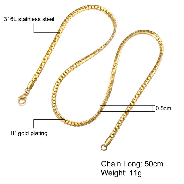 HIP Hop Gold Color stain resistant Steel Curb Cuban Link metal metal chain
Necklaces lovish style
Choker 50CM longer
Flat Snake metal metal chain
for Men Jewelry
