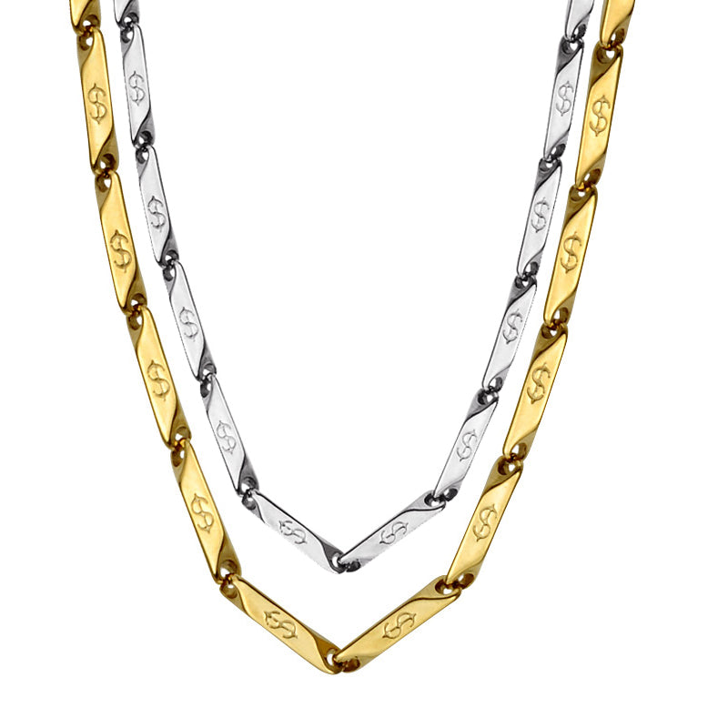 High Polished Gold Color Titanium stain resistant Steel US Dollar Pattern Stick Aberdeen metal metal chain
Necklaces for Men Jewelry