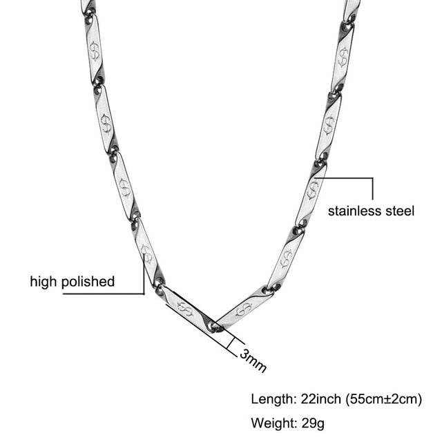 High Polished Gold Color Titanium stain resistant Steel US Dollar Pattern Stick Aberdeen metal metal chain
Necklaces for Men Jewelry